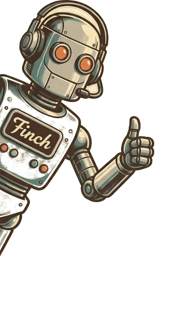 Finch the robot leaning in with a thumbs-up