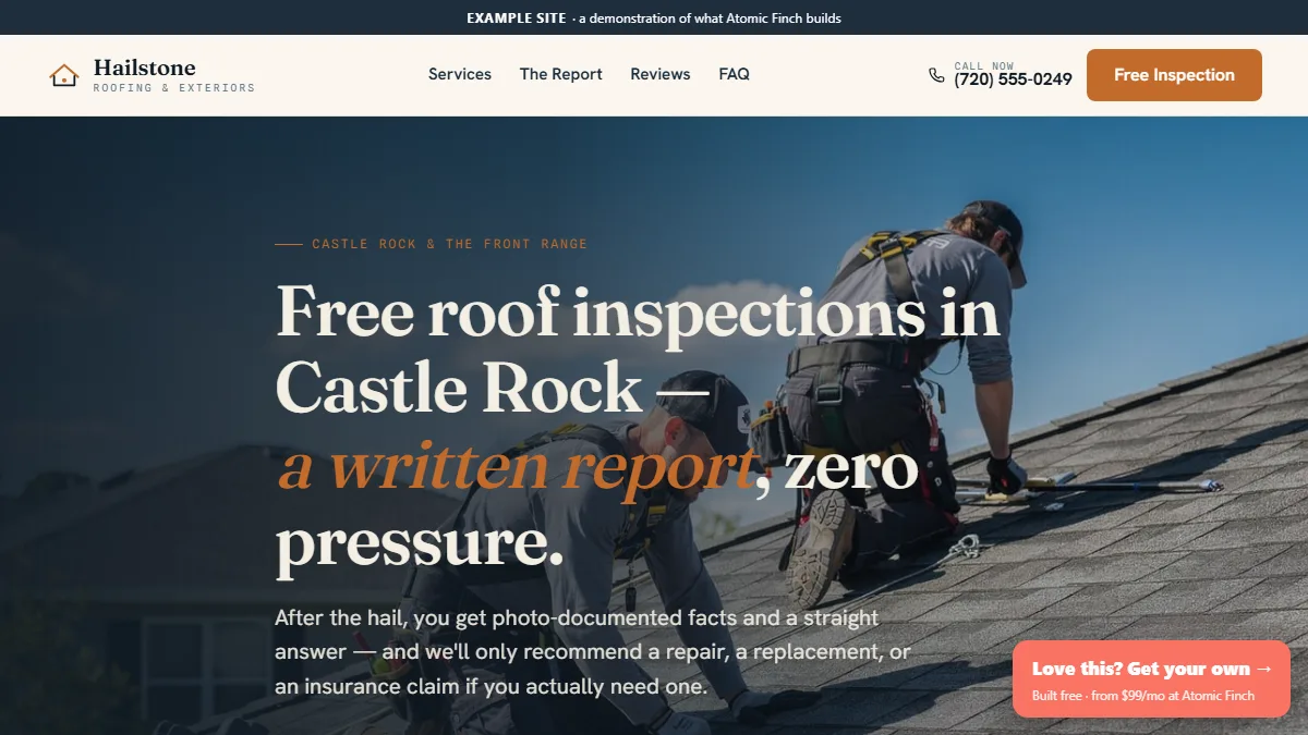 Hailstone Roofing & Exteriors website